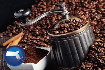 coffee mill with Massachusetts icon