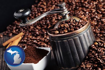 coffee mill with Michigan icon
