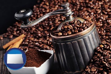 coffee mill with North Dakota icon