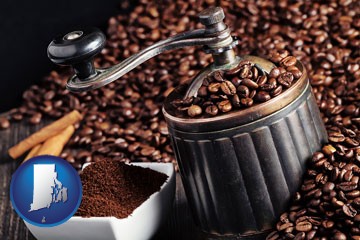 coffee mill with Rhode Island icon