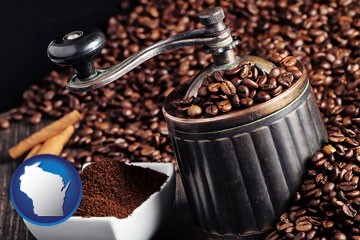 coffee mill with Wisconsin icon